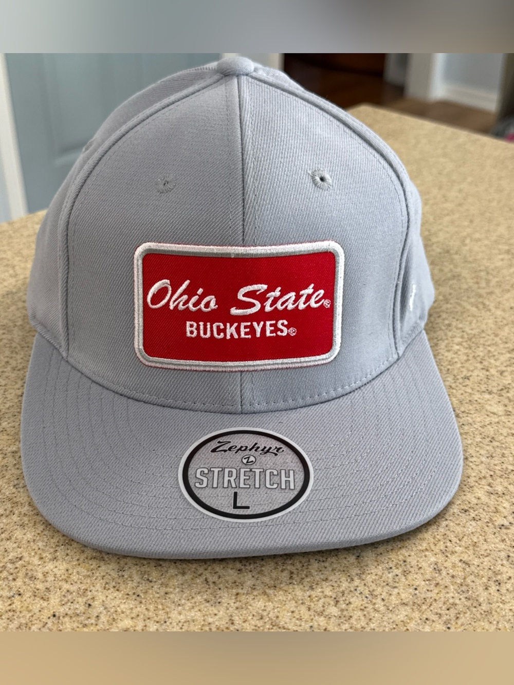New Ohio State Buckeyes OSU Baseball Hat Zephyr Gray Red Stretch Cap L Football
